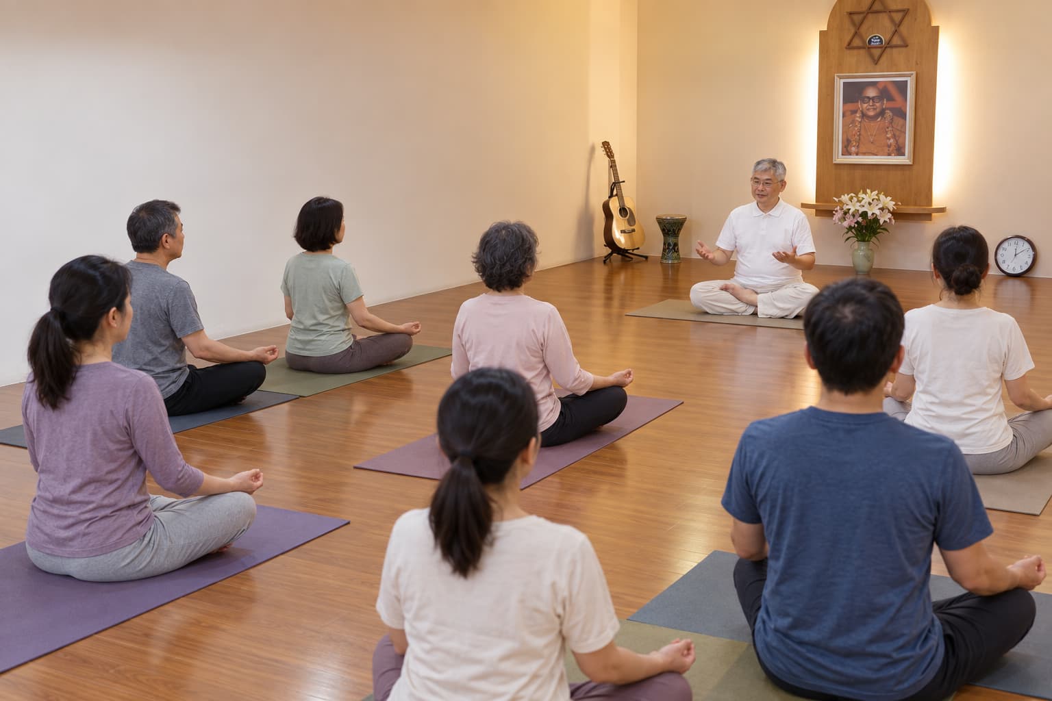 yoga-class-taipei An indoor yoga class at Ananda Marga Taipei